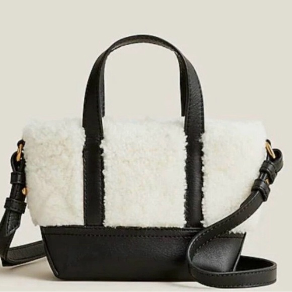 J. Crew Handbags - J.Crew Mini Montauk Sherpa & Leather Crossbody Tote Bag NWT
